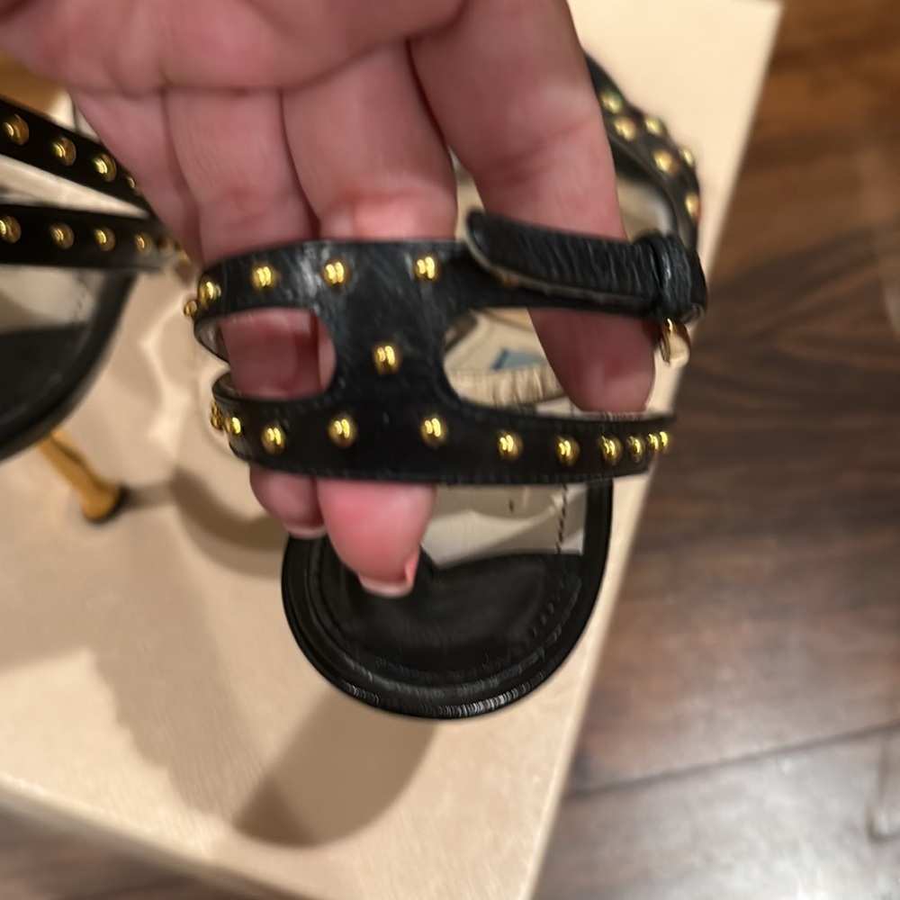 Prada black leather studs sandals gold heels - Picture 3 of 8
